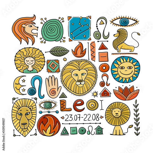 Leo Zodiac Sign. Background with design elements