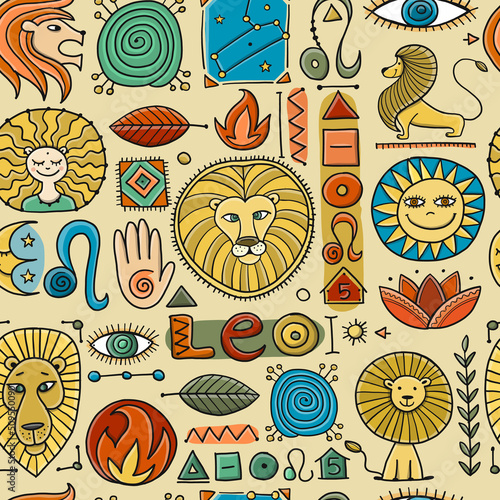 Leo Zodiac Sign. Seamless pattern background for your design