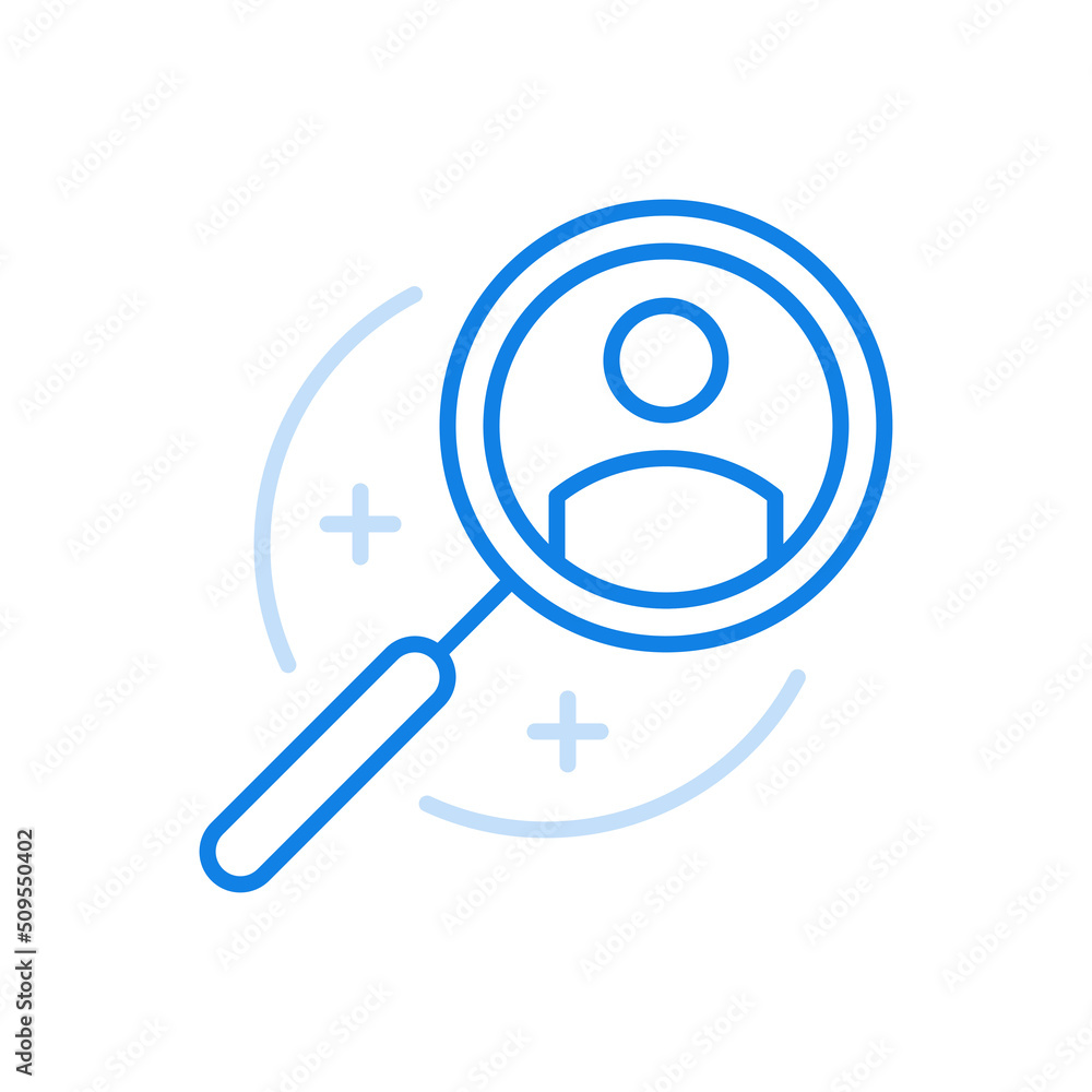 Search character vector line icon. Identification new employee for prestigious job.