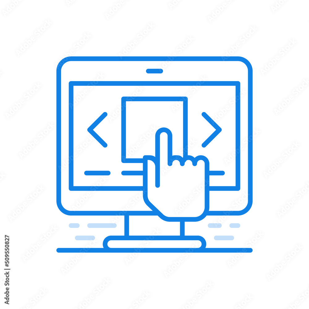 View files on computer monitor line vector icon. Scrolling through pages information and electronic photos. View files on computer monitor line vector icon. Scrolling through pages information and electronic photos.