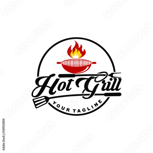 hot grill barbeque vector logo design