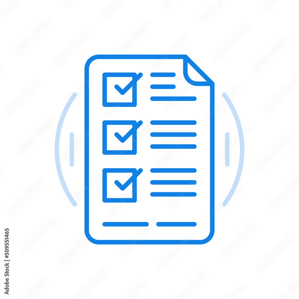 Worksheet with tests vector line icon. Checklist of questions with answer boxes. Worksheet with tests vector line icon. Checklist of questions with answer boxes.