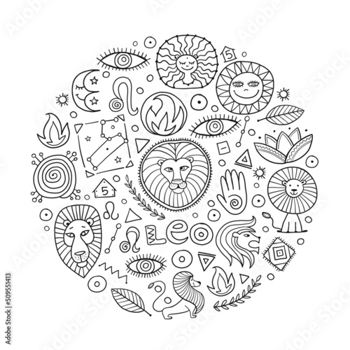 Leo Zodiac Sign. Background with design elements