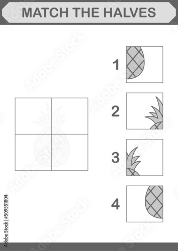 Match halves of Pineapple. Worksheet for kids
