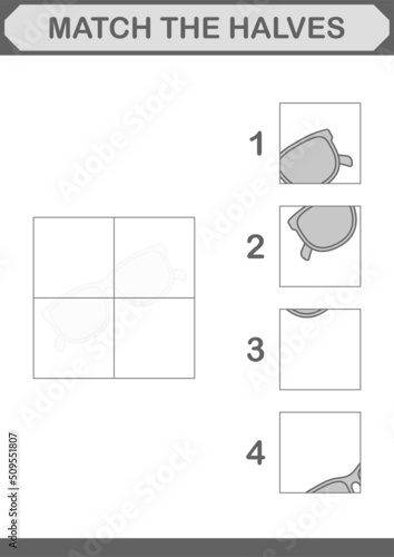 Match halves of Glasses. Worksheet for kids