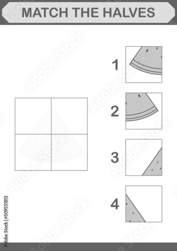 Match halves of Watermelon. Worksheet for kids