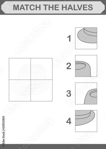 Match halves of Fedora Hat. Worksheet for kids