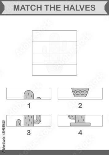 Match halves of Cactus. Worksheet for kids