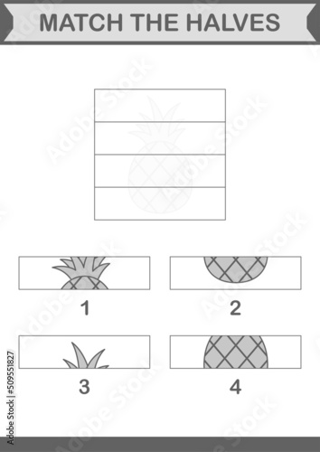 Match halves of Pineapple. Worksheet for kids