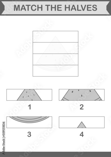Match halves of Watermelon. Worksheet for kids