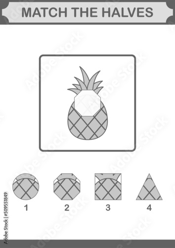 Match halves of Pineapple. Worksheet for kids