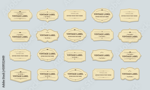 Set of vintage labels and frame.