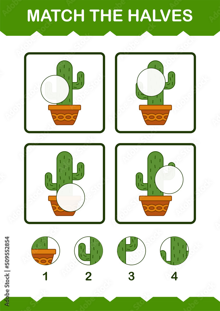 Match halves of Cactus. Worksheet for kids Match halves of Cactus. Worksheet for kids