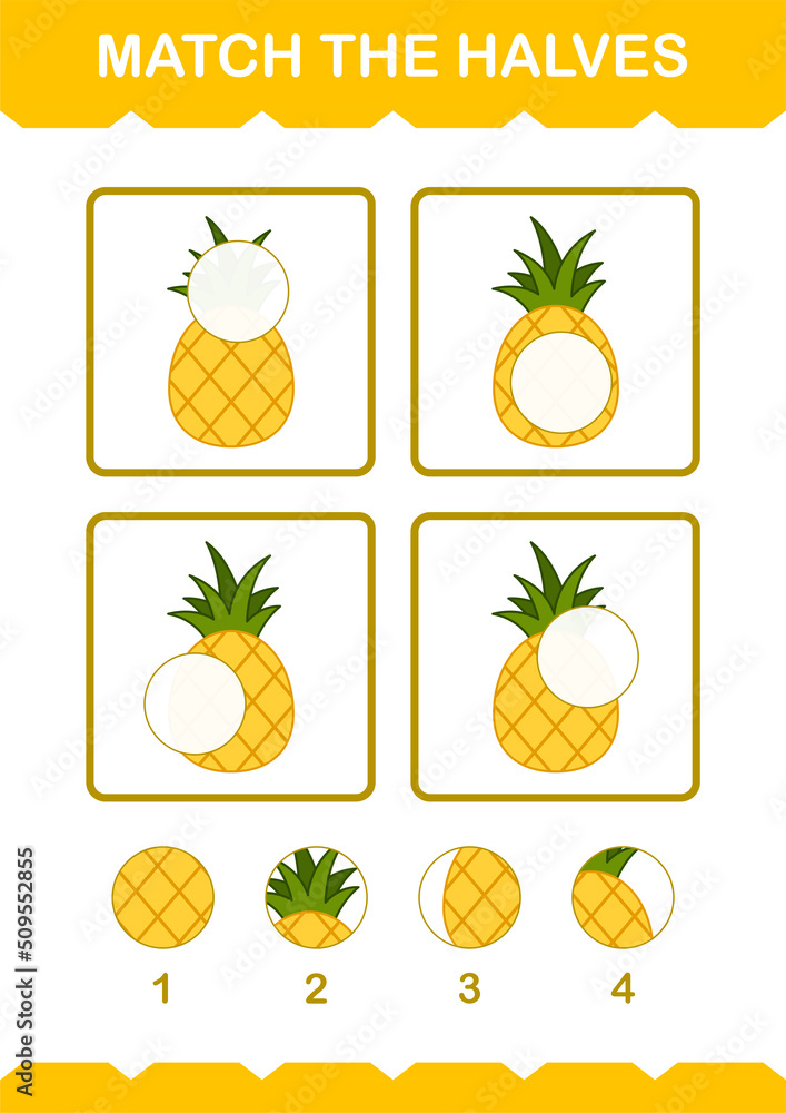 Match halves of Pineapple. Worksheet for kids