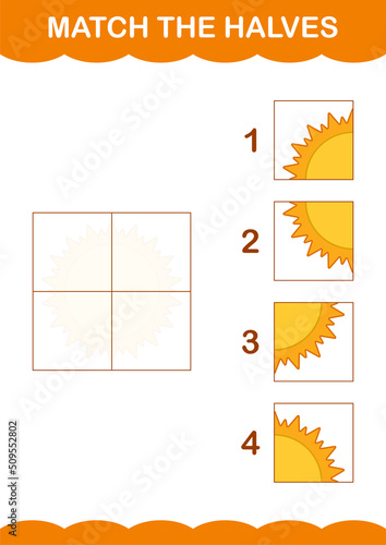 Match halves of Sun. Worksheet for kids