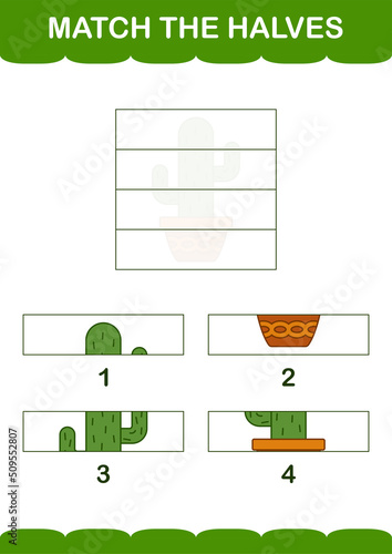 Match halves of Cactus. Worksheet for kids