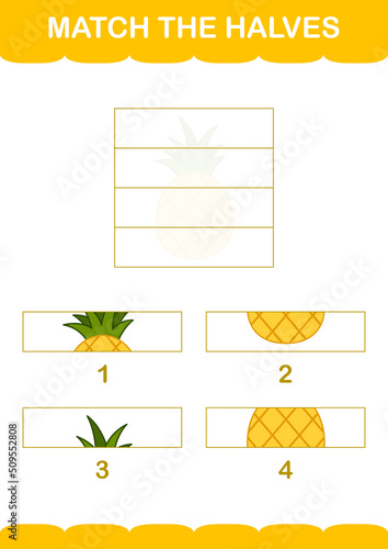 Match halves of Pineapple. Worksheet for kids
