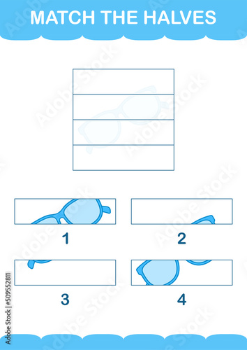 Match halves of Glasses. Worksheet for kids