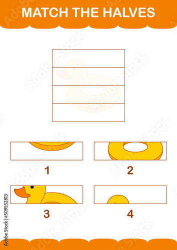 Match halves of Inflatable Duck. Worksheet for kids