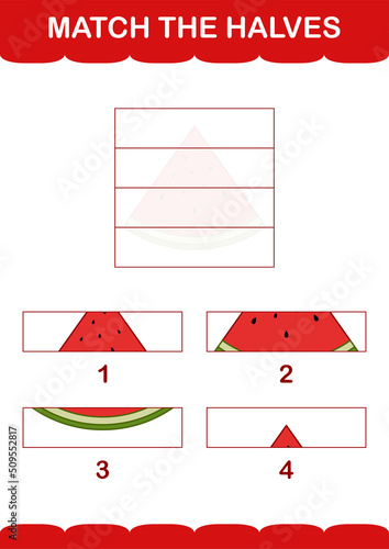 Match halves of Watermelon. Worksheet for kids