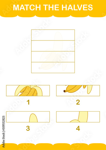 Match halves of Banana. Worksheet for kids