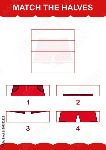 Match halves of Shorts. Worksheet for kids