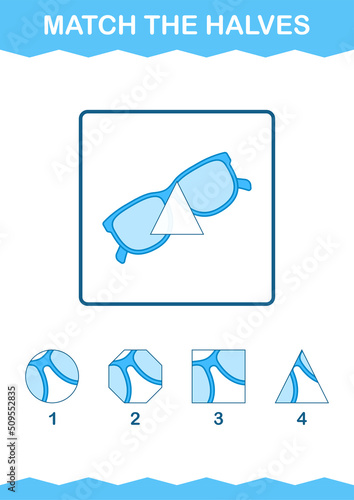Match halves of Glasses. Worksheet for kids