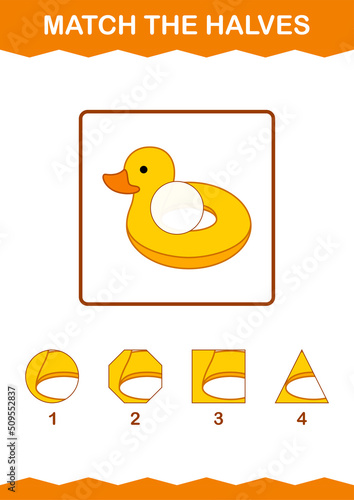 Match halves of Inflatable Duck. Worksheet for kids