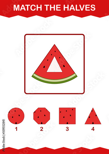 Match halves of Watermelon. Worksheet for kids