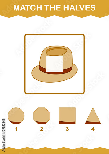Match halves of Fedora Hat. Worksheet for kids