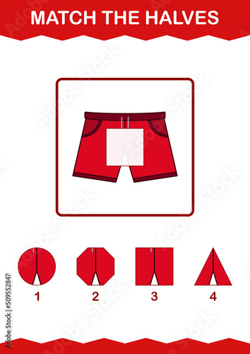 Match halves of Shorts. Worksheet for kids