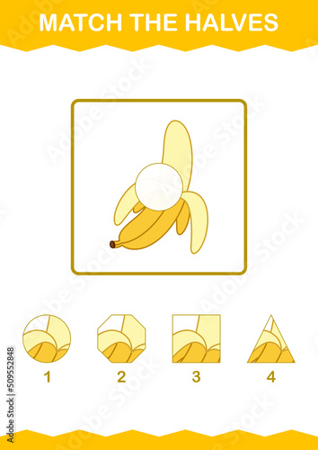 Match halves of Banana. Worksheet for kids