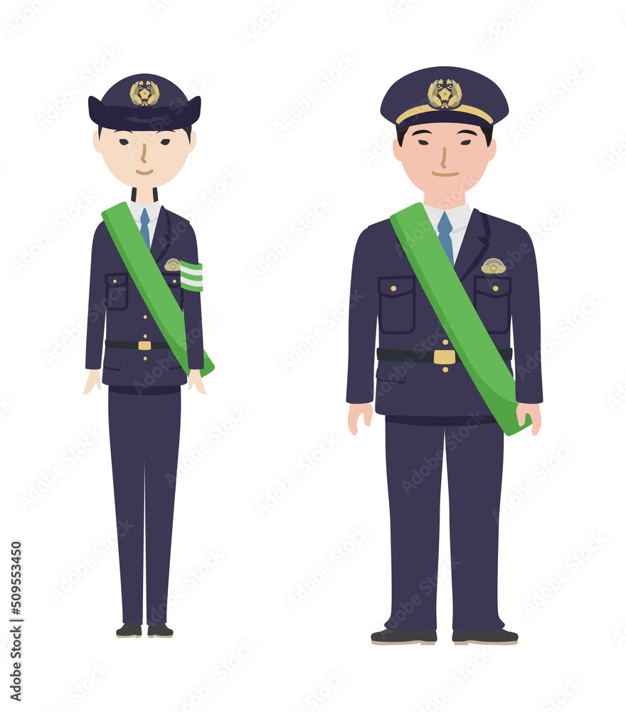 防犯パトロールのたすきをかけている警察官たち(文字なし)
防犯パトロールのたすきをかけている警察官たち(文字なし)