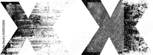 Glitch distorted geometric shape . Minimal art design . Noise destroyed cross logo . Trendy defect error shapes . Glitched x .Broken effect . Distress element . Grunge texture .vector