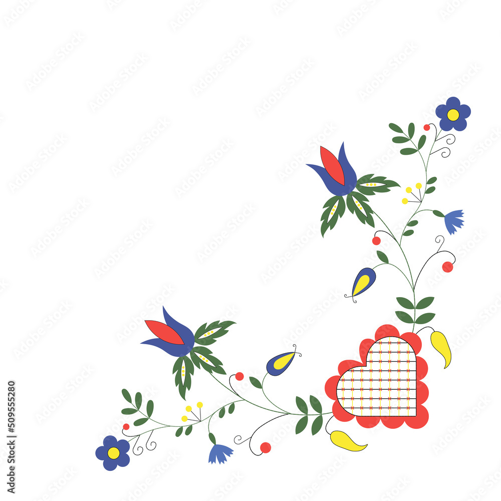 Traditional Polish ornament. Kashubian embroidery. Floral folk vector illustration. - obrazy, fototapety, plakaty 