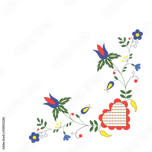 Traditional Polish ornament. Kashubian embroidery. Floral folk vector illustration.