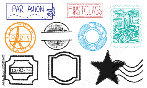 Set of vintage style postage stamp vector images. Pick and mix collection of illustrations to give a shabby chic effect for latest design project.