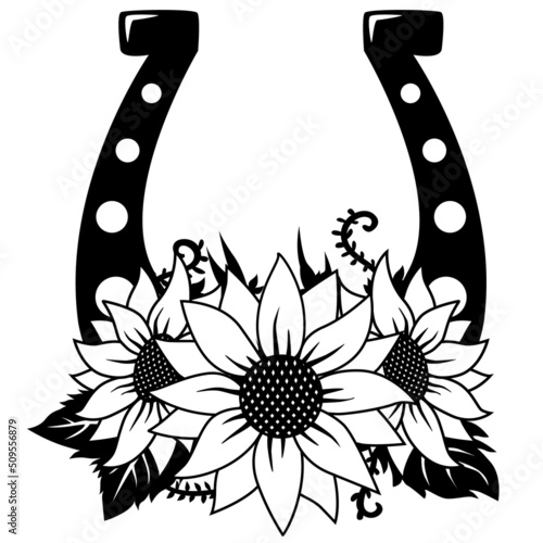 Sunflower With Horseshoe silhouette, Loves Horses illustration