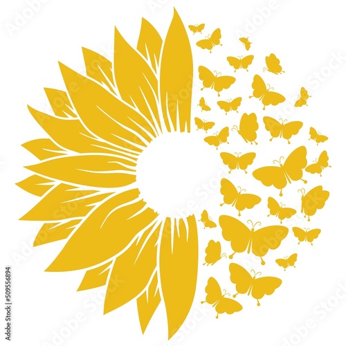 Sunflower And Butterfly silhouette, Butterflies illustration