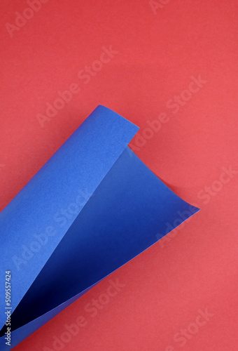 top view red and blue craft paper texture background 