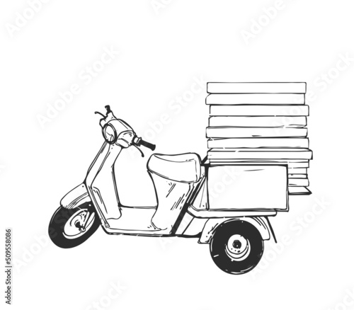 Delivery service vintage scooter, food shipping transport