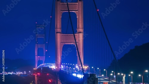 Golden Gate Bridge Close Up Blue Hour Traffic Timelapse