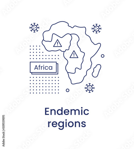 Monkeypox concept. Icon of endemic regions of Africa. Vector line illustration isolated on a white background.
