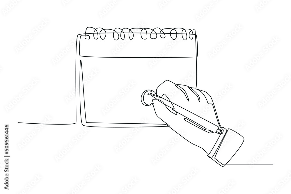 Single one line drawing Hand with pen mark calendar. Planning and ...
