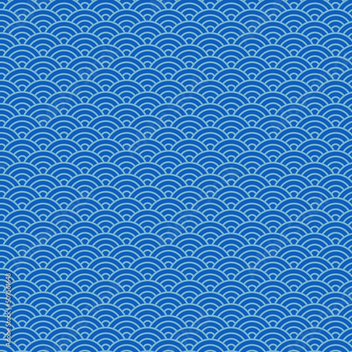 Wave crest pattern inspired by traditional Japanese geometrical patterns. Abstract vector design. Blue Seigaiha pattern.