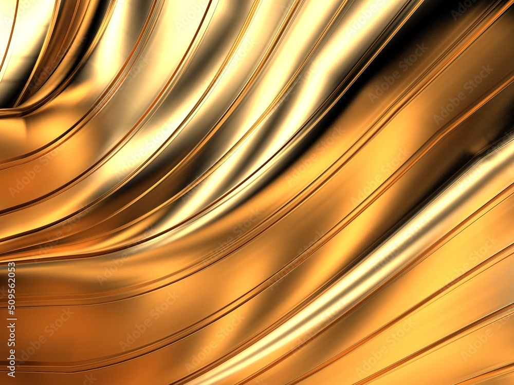 Fototapeta premium Gold metal background with waves and lines