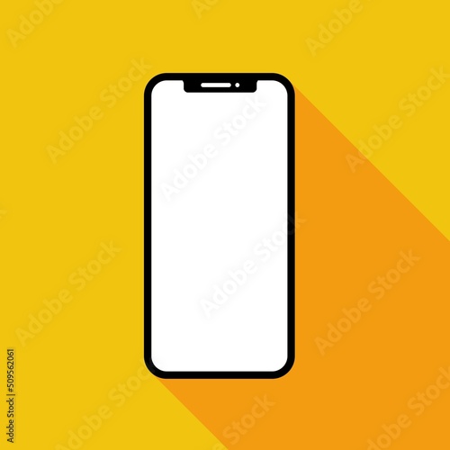 Smartphone with a shadow, mobile phone, handphone colored vector icon illustration on yellow background. Trendy flat style isolated symbol, for:logo, mobile, app, emblem, design, web, ui, ux. EPS 10