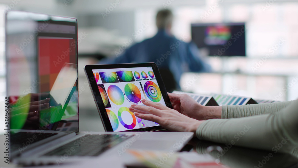 Cropped shot of female designer study color spectrum on digital tablet Cropped shot of female designer study color spectrum on digital tablet