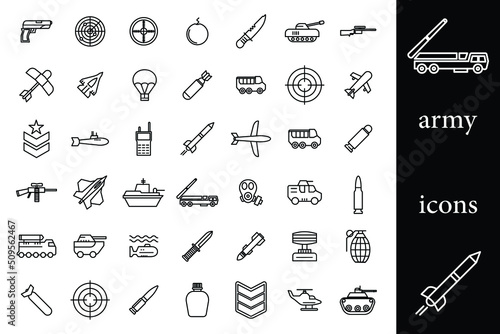 Foto set of line military icons, army icons vectors