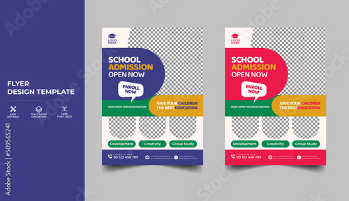 School education admission flyer template design. Kids back to school education admission flyer poster layout design